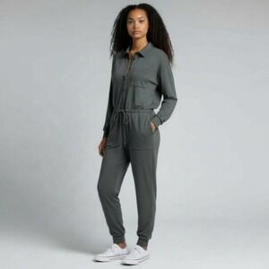 Boden Jersey Knit Jumpsuit Size 8 Regular 8R Green Casual Comfort Tie Waist